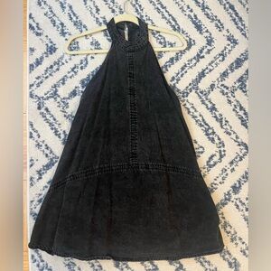 Free People halter black denim mini dress